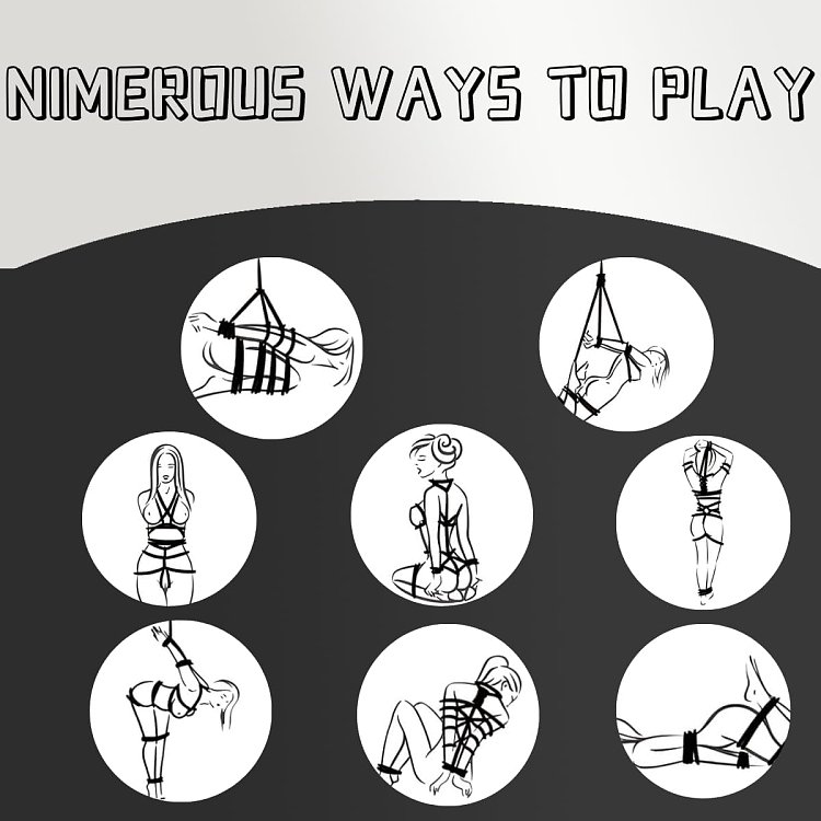 SMD Bow Tie 5m., Set of 3, Hemp Rope with Metal Tip, BDSM Cotton Binding Rope, Black