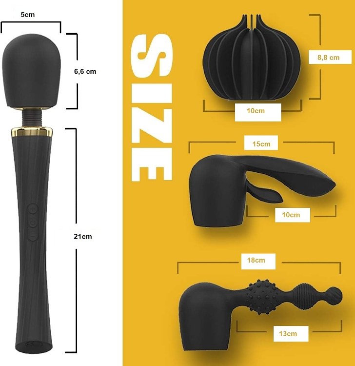 Tracy's Dog Hammer Magic Wand Set, Wireless Massage Vibrator, 3 Heads for G-Spot/Clitoral/Anal Stimulation, 30cm, Black/Gold