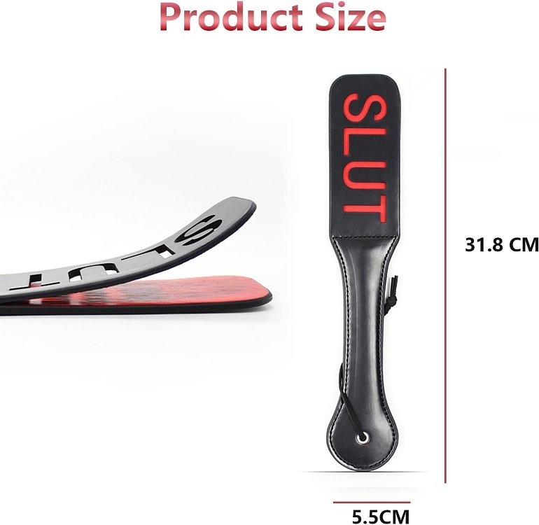 SMD SLUTED Fetish Spanking Paddle Series, BDSM Imprint Spanking Paddle, Faux Leather, 32cm, Black