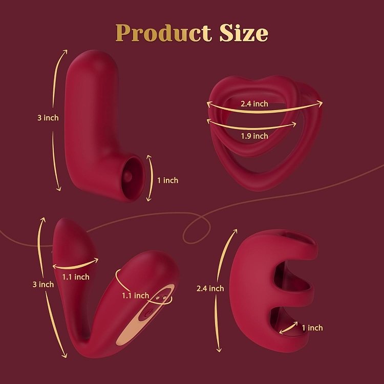 Tracy's Dog LOVE Remote Couple Interactive Kit, Dual Cock Ring, Couple & Finger Vibrator with Vibrating Bullet, Red