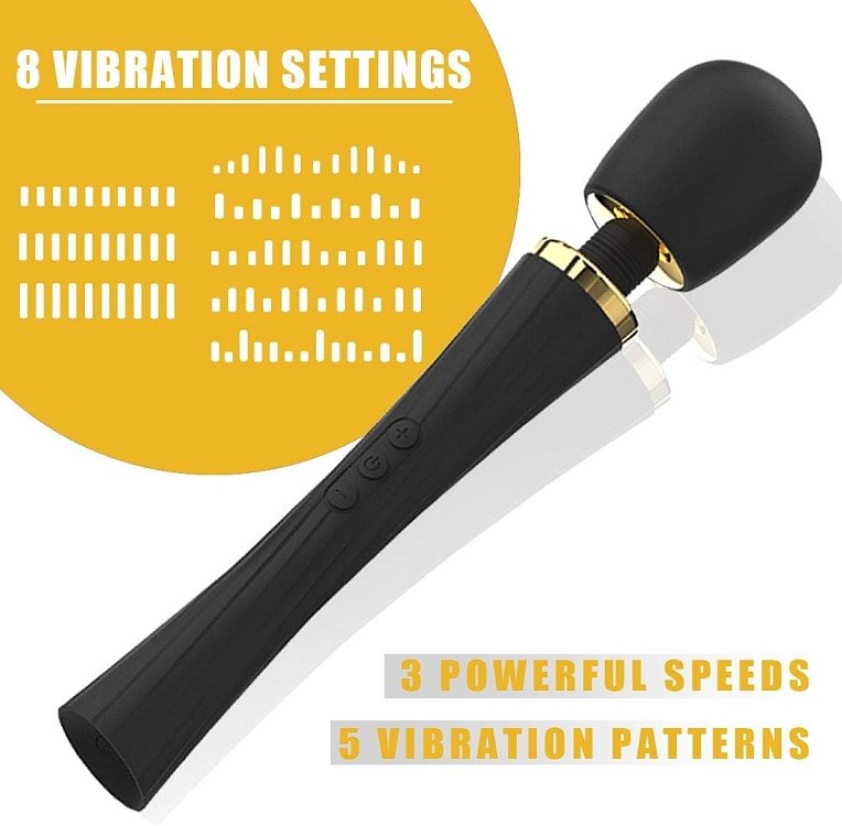 Tracy's Dog Hammer Magic Wand Set, Wireless Massage Vibrator, 3 Heads for G-Spot/Clitoral/Anal Stimulation, 30cm, Black/Gold