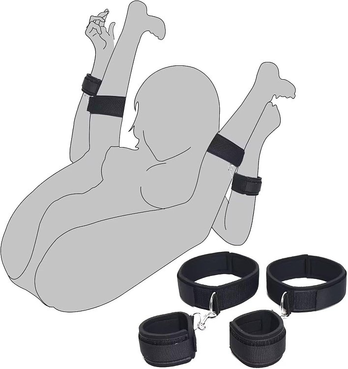 SMD Restrain me, Thigh And Wrist Cuffs, BDSM Σετ Δεσίματος Μηρού με Καρπό, Black