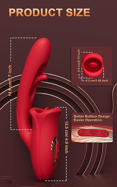SMD Multitasker, Clitoral Licking, Flapping and G Spot Vibrator 3-in1, Διπλός Δονητής με 9 Vibrating Modes, Red