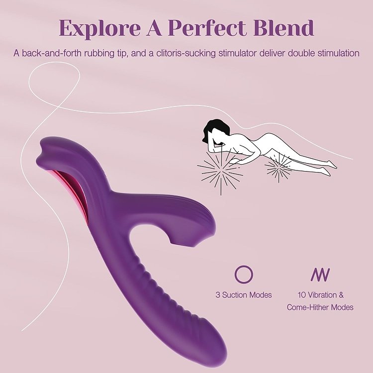 Tracy's Dog Beta Rabbit 3-in-1 Sucking Swing Vibrator, 3 Suction & 10 Vibration Modes, Purple