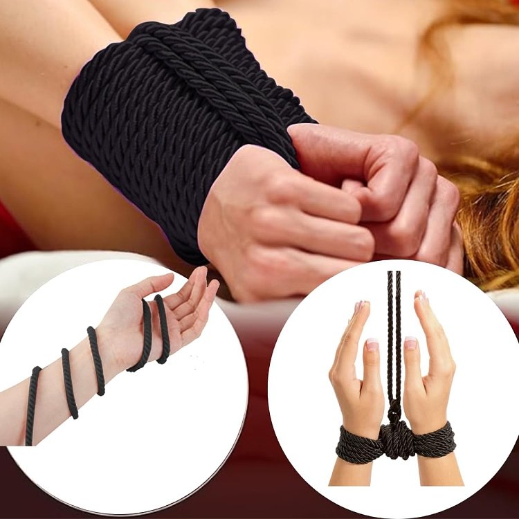 SMD Bow Tie 5m., Set of 3, Hemp Rope with Metal Tip, BDSM Cotton Binding Rope, Black