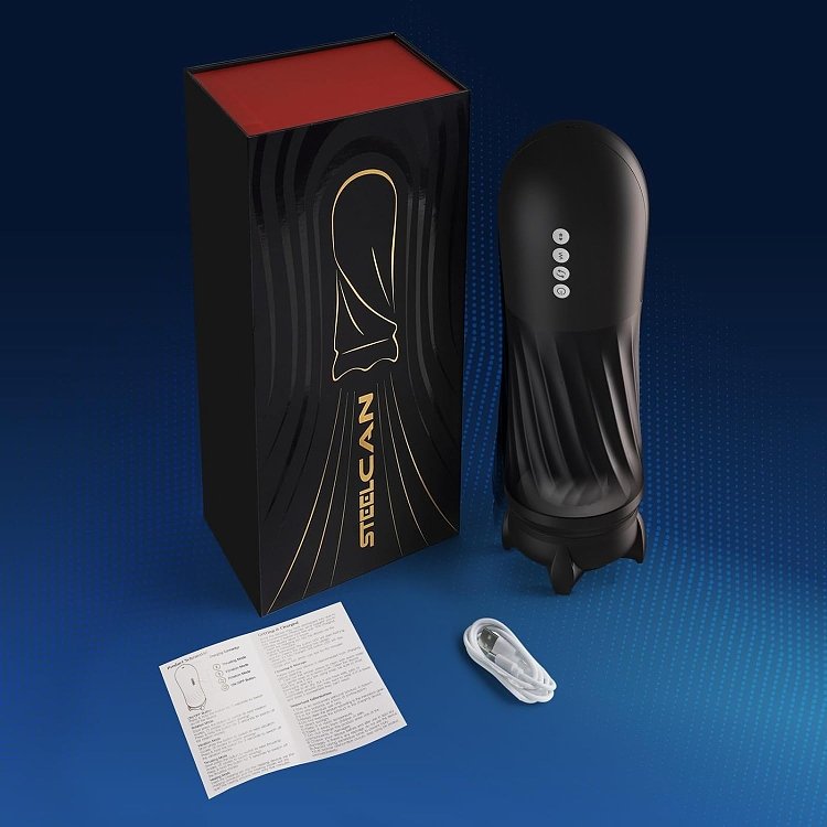 Tracy's Dog Steelcan Automatic Male Masturbator, 3 Twisting and 5 Thrusting Vibration Modes, Heating Function, Black