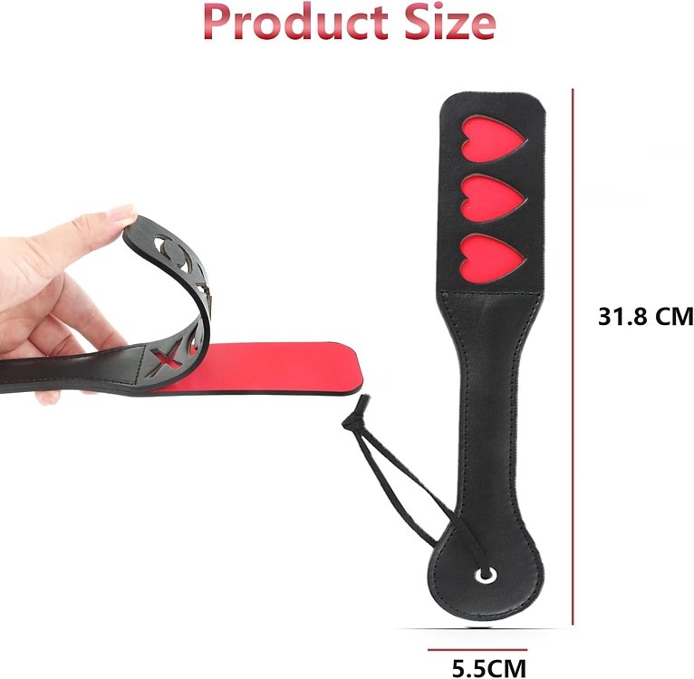 SMD HURTS Fetish Spanking Paddle Series, BDSM Imprint Spanking Paddle, Faux Leather, 32cm, Black/Red