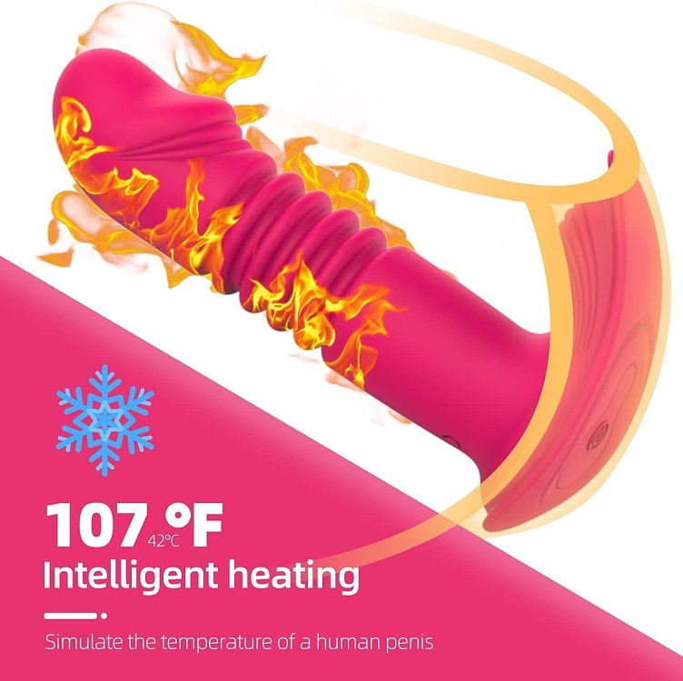 SMD Eros Rex, 3-in-1 Thrusting & Heating Vibrator With Remote Control, 12 Vibration & Thrust Modes, Red