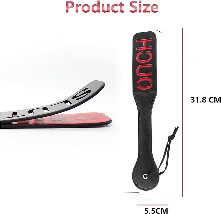 SMD OUCH! Fetish Spanking Paddle Series, BDSM Imprint Spanking Paddle, Faux Leather, 32cm, Black/Red