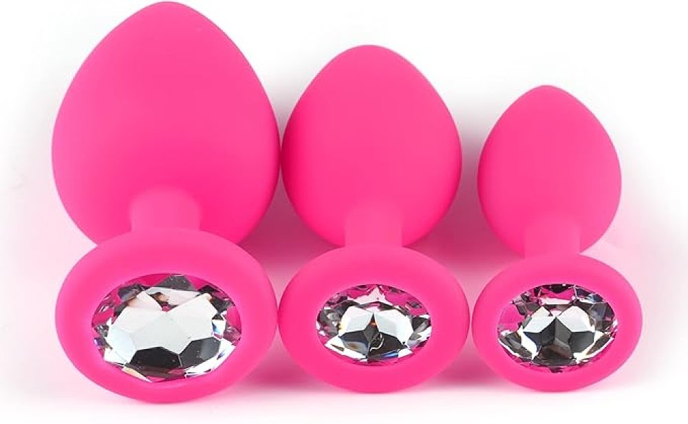 SMD Analyzer Triple Silicone Edition, Πρωκτική Σφήνα Σετ των 3 (S / M / L ), Pink / Silver Diamond