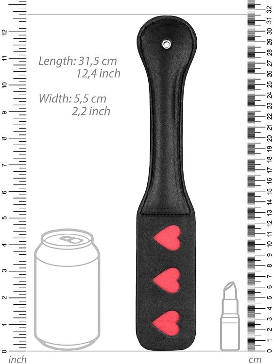 Shots Ouch! Paddle Hearts, by Vegan Leather, Black