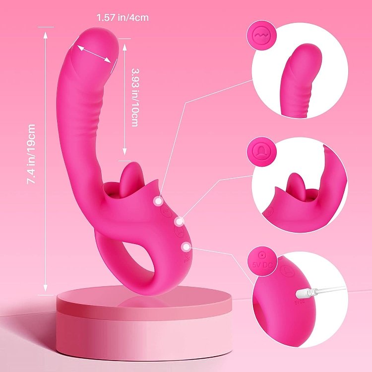 SMD Double Trouble Clitoral Licking and G Spot Vibrator 2-in1, Double Vibrator with 10 Vibrating Modes, Fuchsia