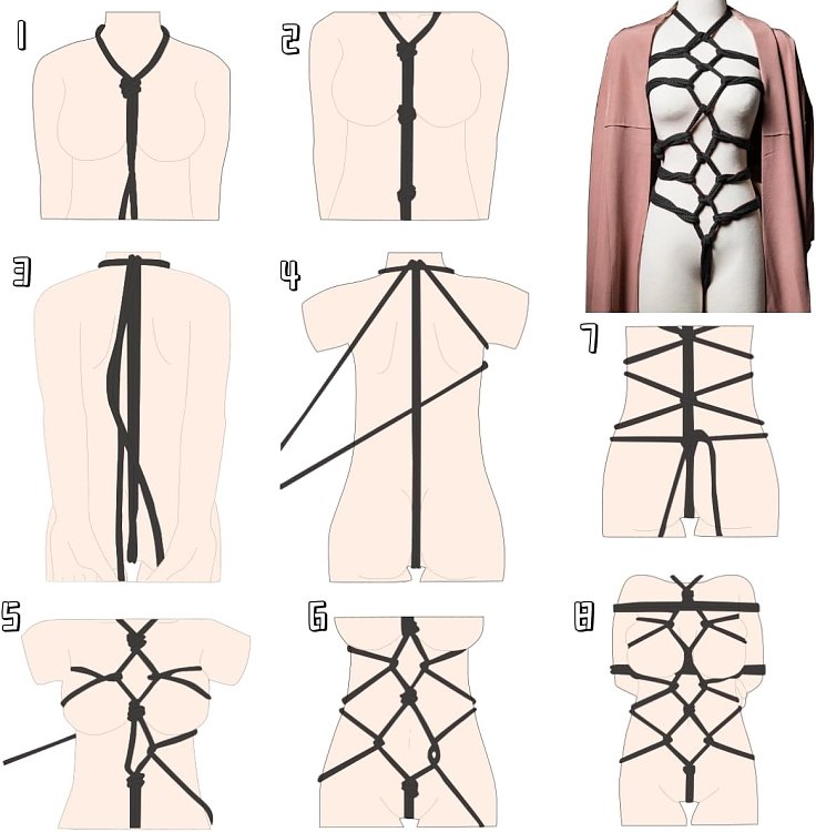 SMD Bow Tie 5m., Set of 3, Hemp Rope with Metal Tip, BDSM Cotton Binding Rope, Black