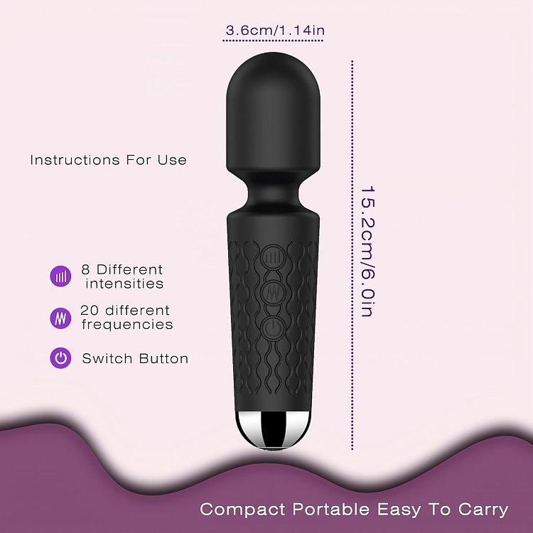 SMD Vibrator Wand Pocket, Ασύρματος Κλειτοριδικός δονητής 15cm, 20 Vibrations & 8 intensities, Black