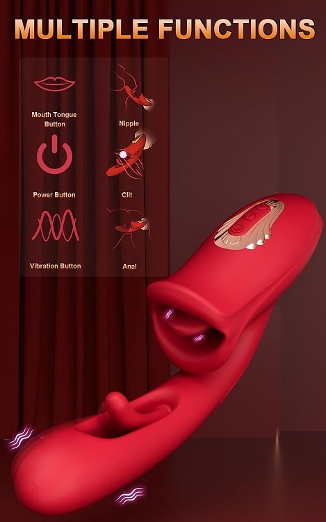 SMD Multitasker, Clitoral Licking, Flapping and G Spot Vibrator 3-in1, Διπλός Δονητής με 9 Vibrating Modes, Red
