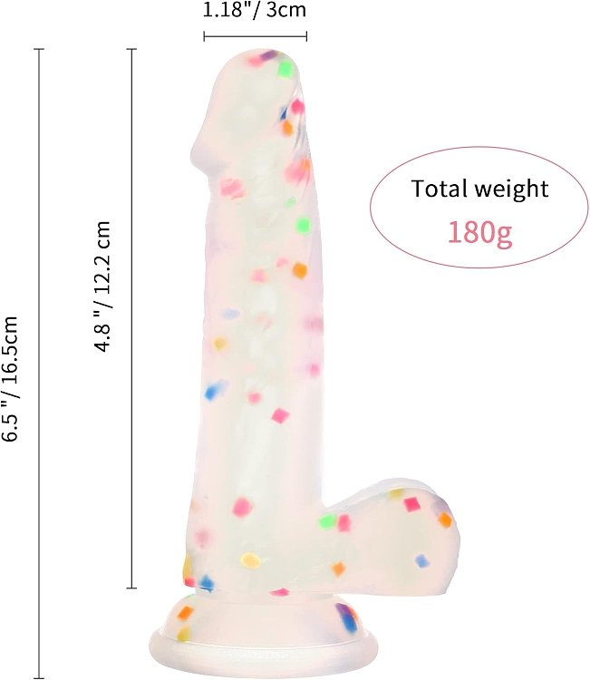 SMD Vanguard Confetti, Realistic Dildo 16.5cm Ρεαλιστικό Dildo με Βεντούζα, Clear