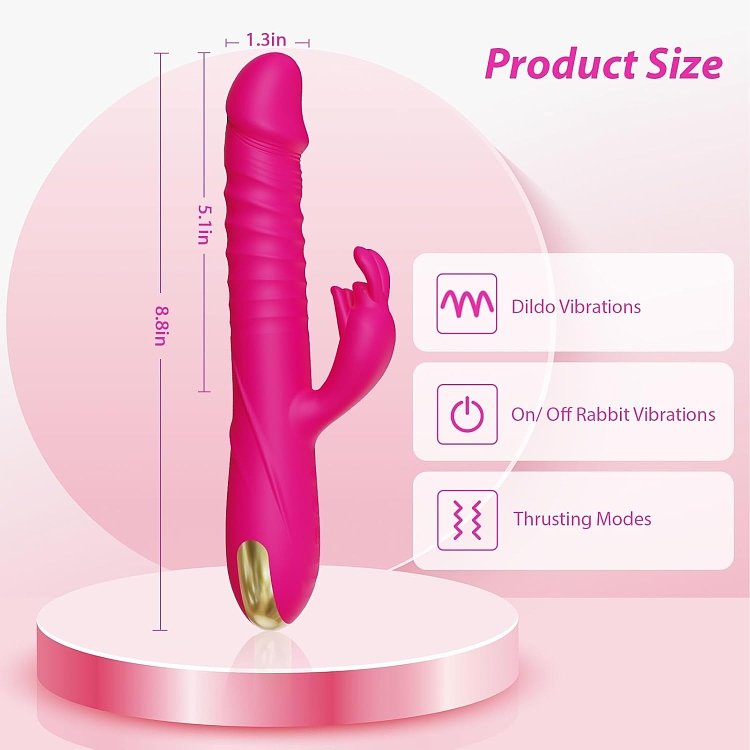 SMD Holy Motors, Rabbit Clitoral Stimulation and G Spot Vibrator 2-in1, Διπλός Δονητής με 3 Thrusting & 10 Vibrating Modes, Pink