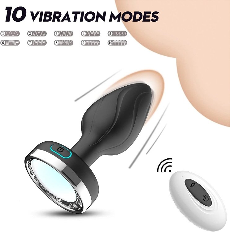 SMD Vibra Plug Light Up, Remote Controlled Led Butt Plug Vibrator, Πρωκτική Led Σφήνα με Δόνηση με Χειρισμό μέσω Remote, Black