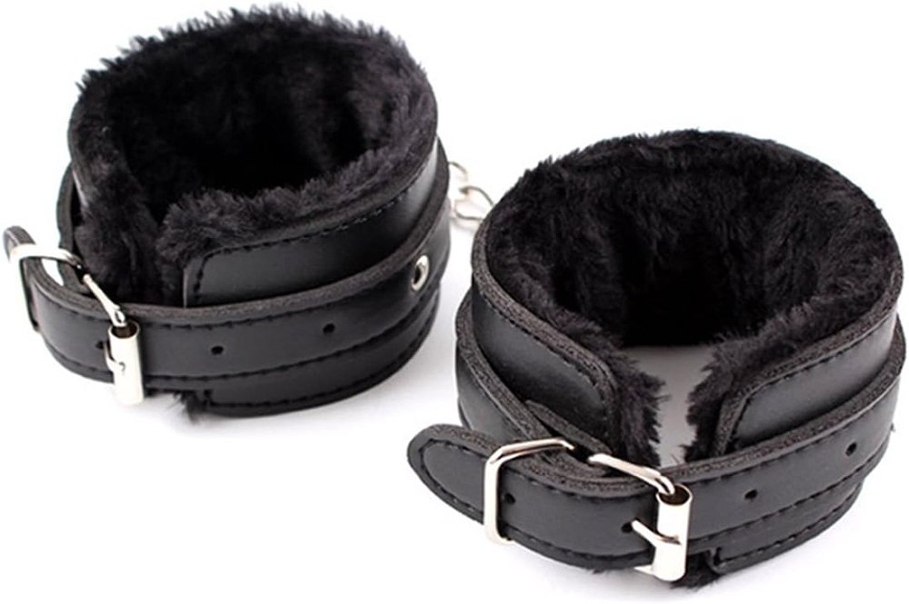 SMD GuiltyMe Handcuffs, Χειροπέδες από Vegan Leather & Fur, Black
