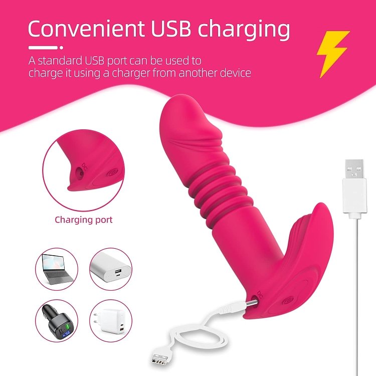 SMD Eros Rex, 3-in-1 Thrusting & Heating Vibrator With Remote Control, 12 Vibration & Thrust Modes, Red