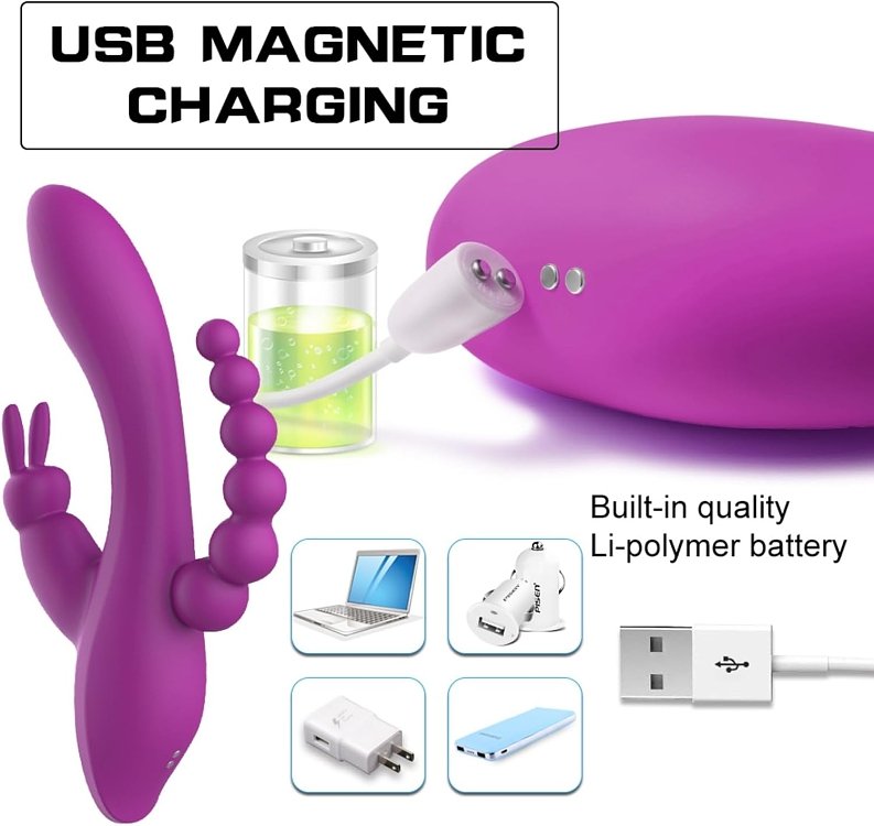 SMD Trinity Pro, 3-in-1 Rabbit G-Spot Vibrator With Anal Beads, 10 Vibration Modes, 21cm, Purple