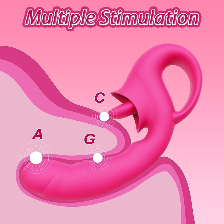 SMD Double Trouble Clitoral Licking and G Spot Vibrator 2-in1, Double Vibrator with 10 Vibrating Modes, Fuchsia