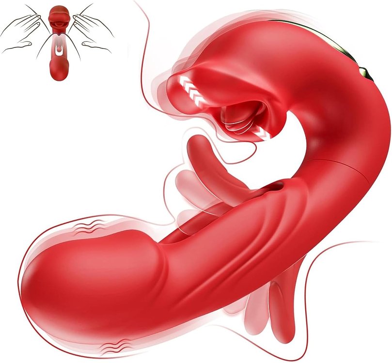 SMD Multitasker X3, Clitoral Licking, Flapping & G Spot Vibrator 3-in1 Πολυχρηστικός Δονητής με 9 Vibrating Modes, Red