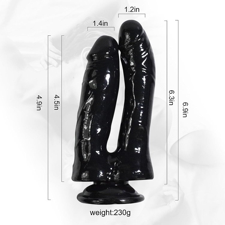 SMD Twisted Twins, Double Ended Realistic Dildo, Suction Cup Base, 16-18cm, Black