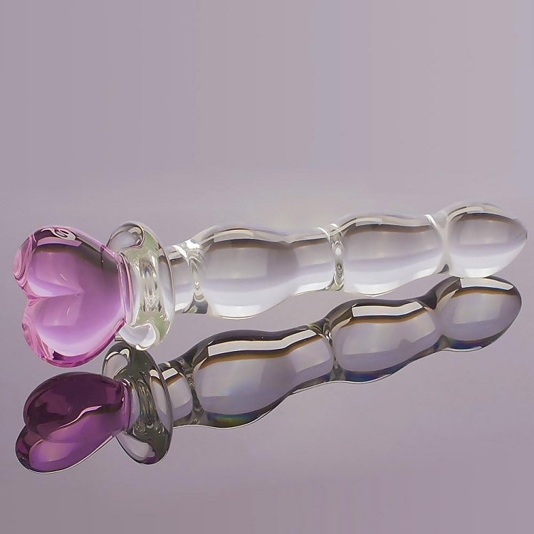 SMD Crystal Pleasure Wand, Glass Dildo 8,5 cm, Clear / Pink Heart