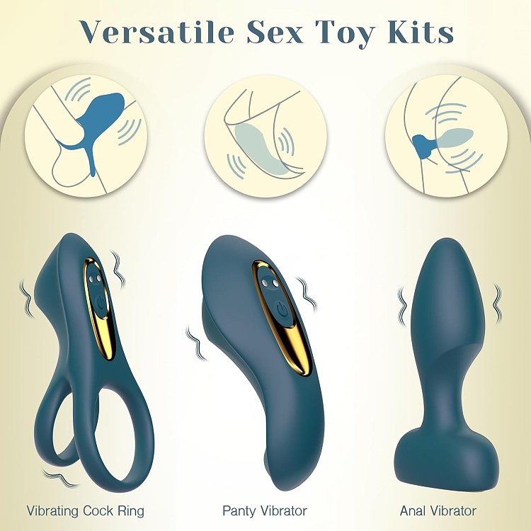Tracy's Dog Maxikit Couples Vibe Set, Vibrating Cock Ring, Panty Vibrator & Butt Plug with Bullet, Green