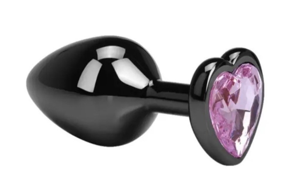 SMD Butt Plug, Πρωκτική Σφήνα M 8cm, Black / Pink Heart
