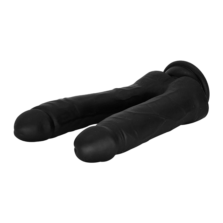 SMD OrgasmOS, Double Ended Realistic Dildo από Liquid Silicone, Suction Cup Base, 17.7-16.5cm, Black