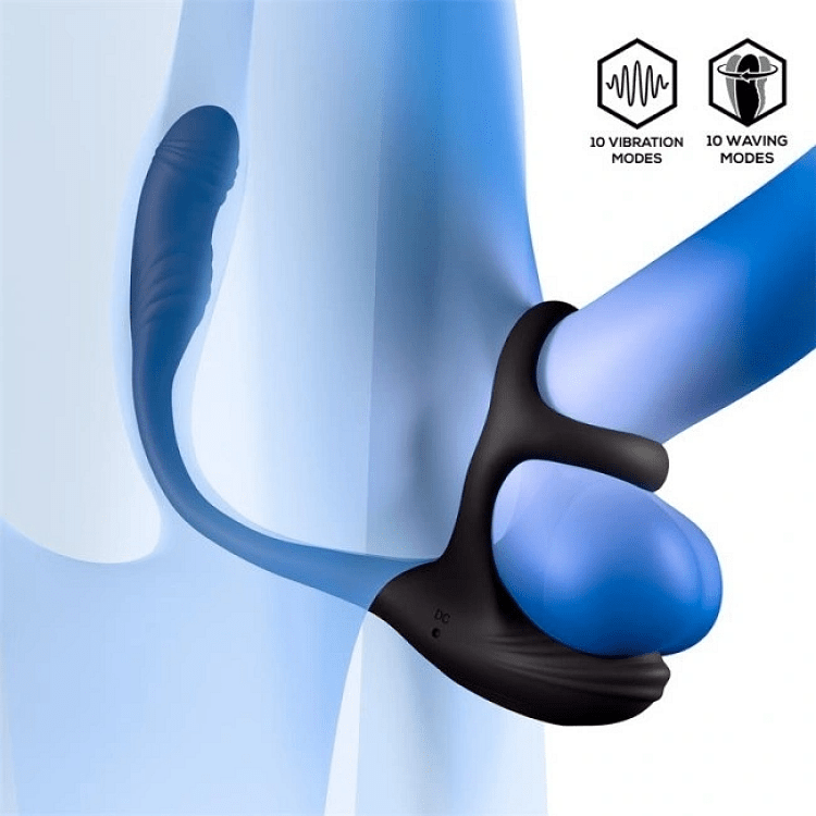 SMD Multifeel Vibrating Penis Ring & Anal Stimulator Combo With Bluetooth Control, 10 Vibration Modes & 10 Rotation Modes, Black