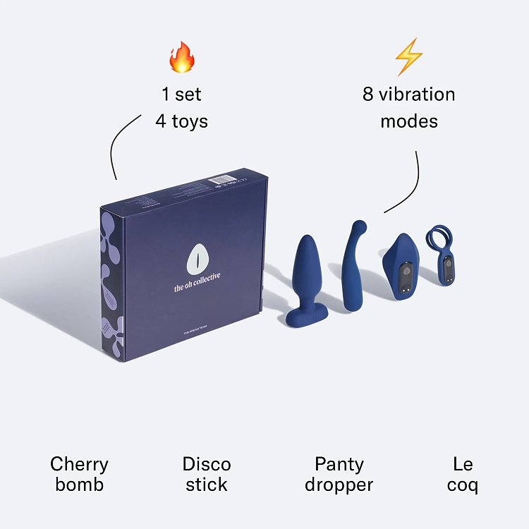 The Oh Collective Dream Team, Couples Sex Toy Set 4 Vibrators with 1 Remote Control & Cock Ring