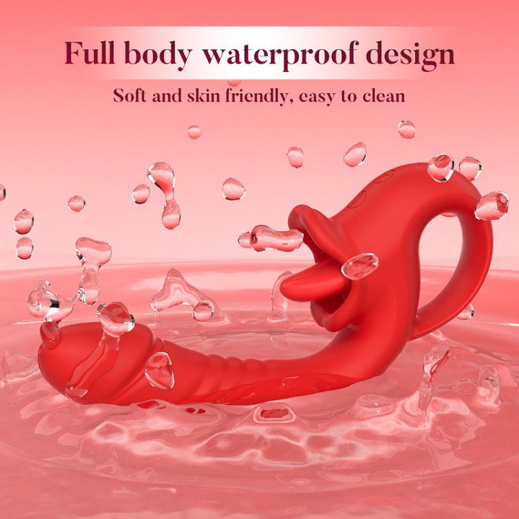 SMD Double Trouble Thruster Clitoral Licking & G-Spot Thrusting Vibrator, Διπλός Δονητής 10 Licking & Thrusting Modes, Red