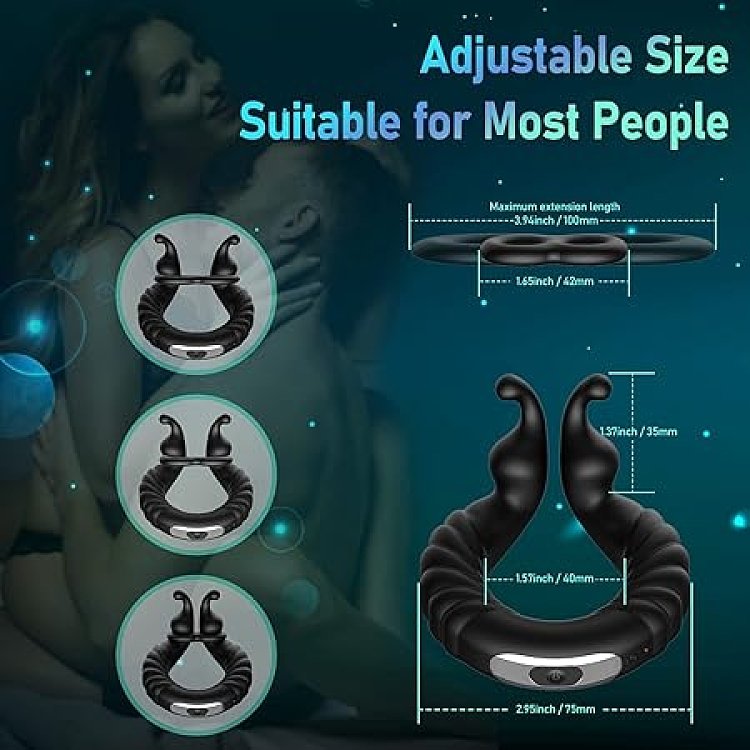 SMD Honey Bunny, Vibrating Cockring with Clitoris Stimulation, Black