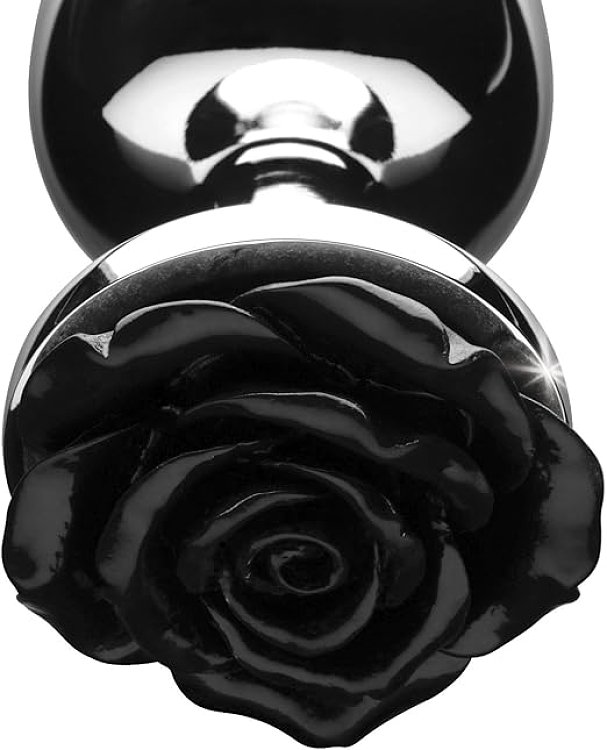SMD Rose Butt Plug, Πρωκτική Σφήνα S 8cm, Silver / Black Rose