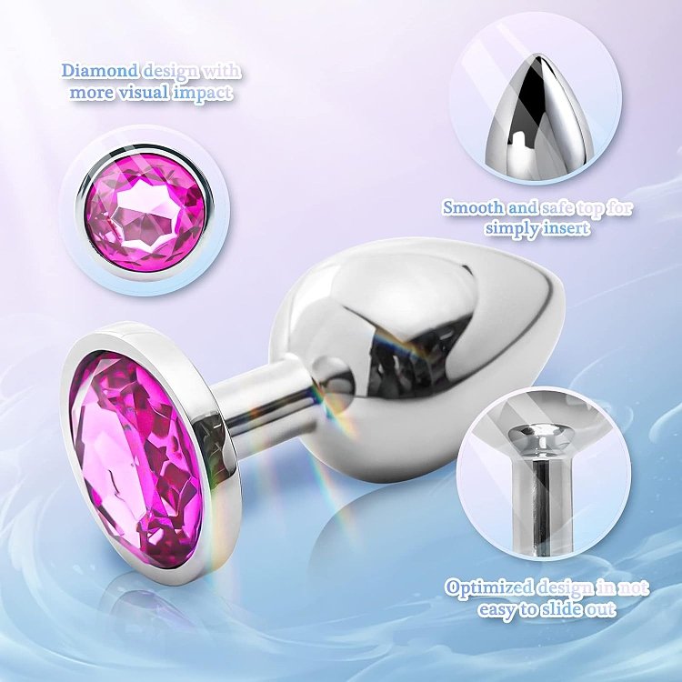 SMD Butt Plug, Πρωκτική Σφήνα S 7cm, Silver / Pink Diamond
