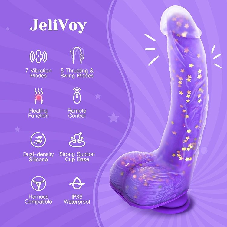 Tracy’s Dog JeliVoy Realistic Dildo 23.5cm με Remote, Λειτουργία Thrusting & Heating, Purple