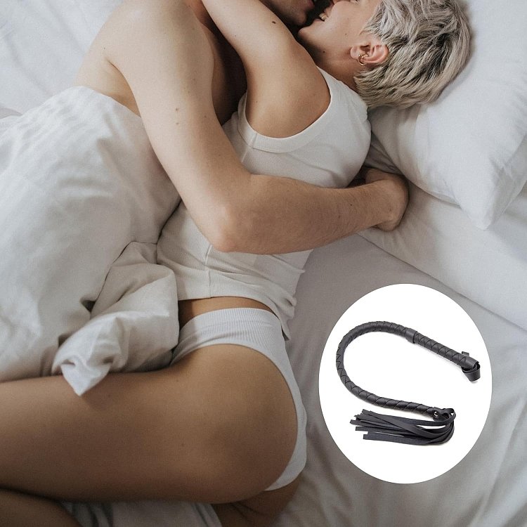 SMD Stud, Leather Whip and Flogger, BDSM Μαστίγιο 85cm, Black