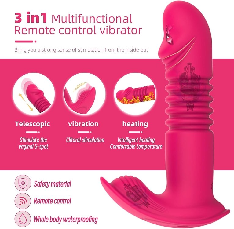 SMD Eros Rex, 3-in-1 Thrusting & Heating Vibrator With Remote Control, 12 Vibration & Thrust Modes, Red