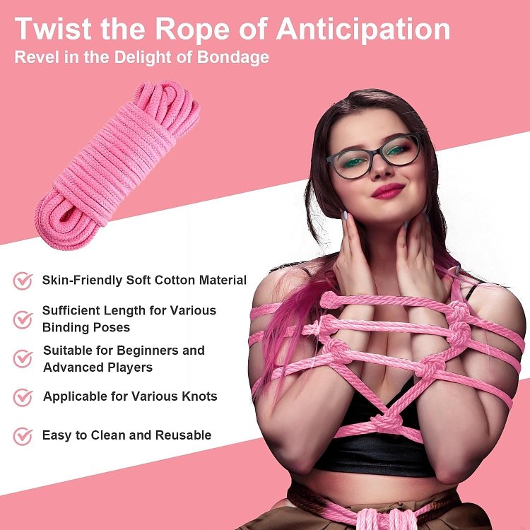SMD Bow Tie 5m., Σετ των 3τμχ, Hemp Rope with Metal Tip, BDSM Σχοινί Δεσίματος Βαμβακερό, Pink