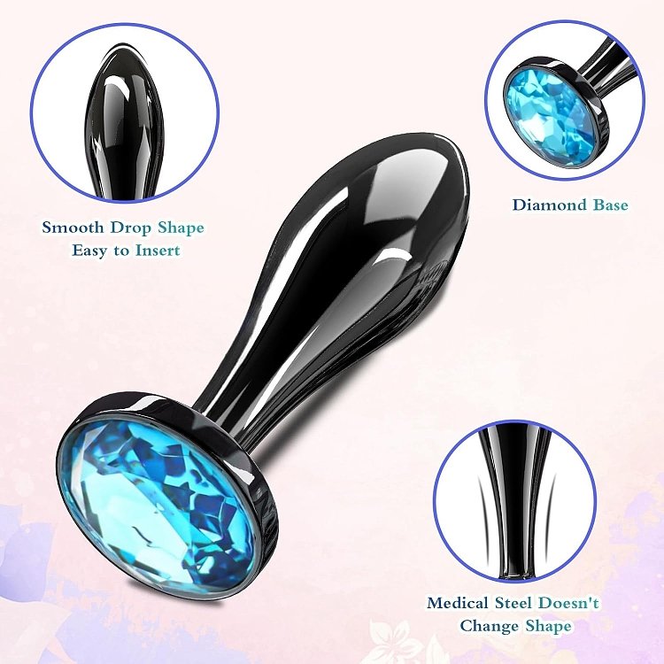 SMD Anal Joy, Steel Diamond Butt Plug, Small, 7cm, Blue