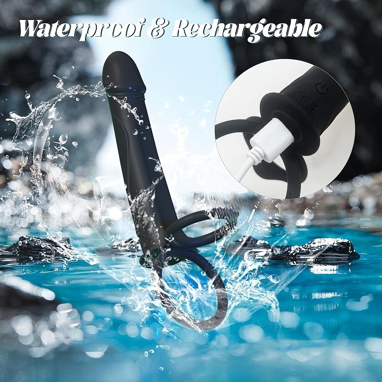 SMD RockHard, Vibrating Anal Plug & Dildo with Cock Ring για Strap On & Double Penetration με 10 Vibration Modes, Black