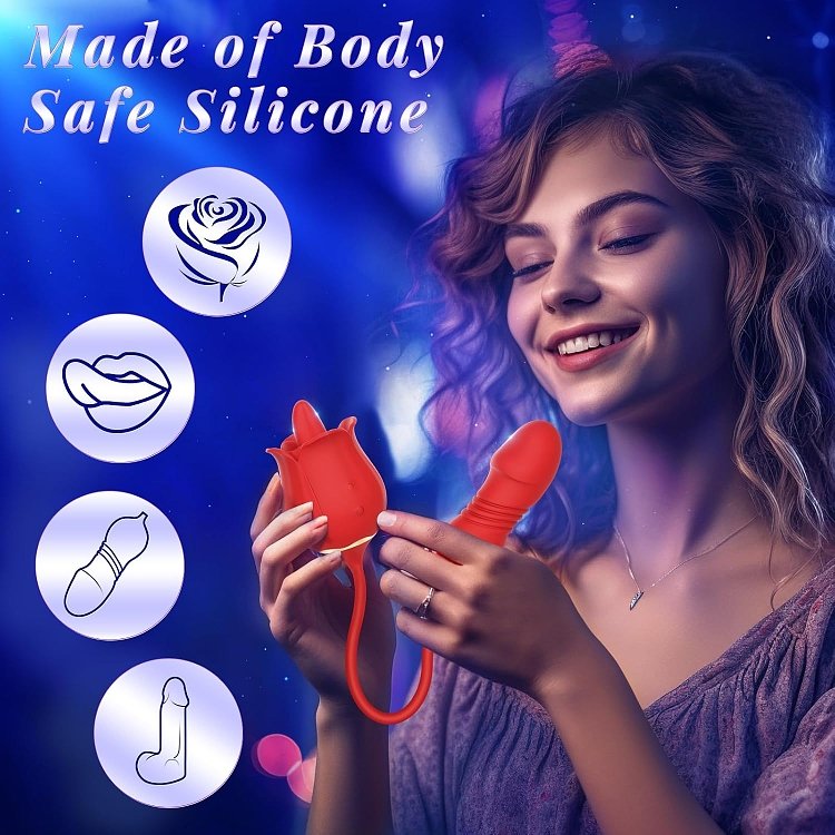 SMD Dessert Rose Double, 4-in-1 Dildo, Vibrator and Licker, Pink