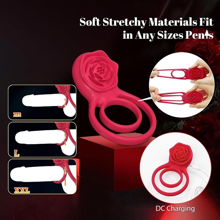 SMD Rose Ring, 2-in-1 Vibrating Cockring with Clitoral Stimulator, Δαχτυλίδι Πέους & Κλειτορίδας Δονούμενο Σιλικόνης, Pink