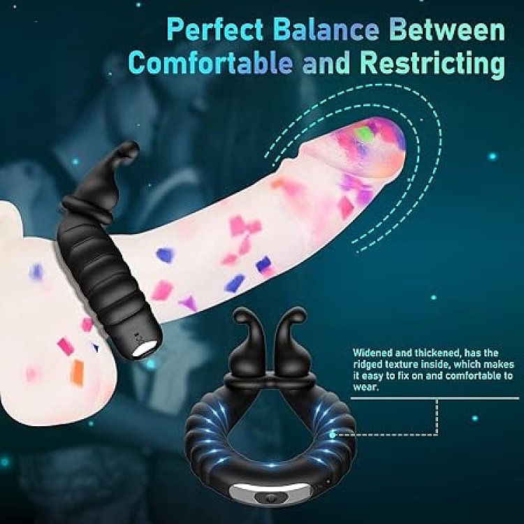 SMD Honey Bunny, Vibrating Cockring with Clitoris Stimulation, Black