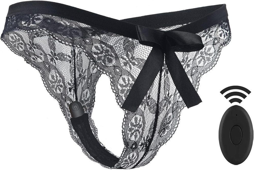 SMD Play Wearable, Underwear with Built-in Bullet Vibrator with Remote Control, Black