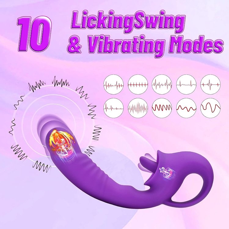 SMD Double Trouble Clitoral Licking and G Spot Vibrator 2-in1, Διπλός Δονητής με 10 Vibrating Modes, Purple