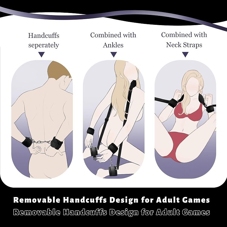 SMD Dominator, BDSM Neck, Handcuffs & Thigh/Ankle Restraint System, Black